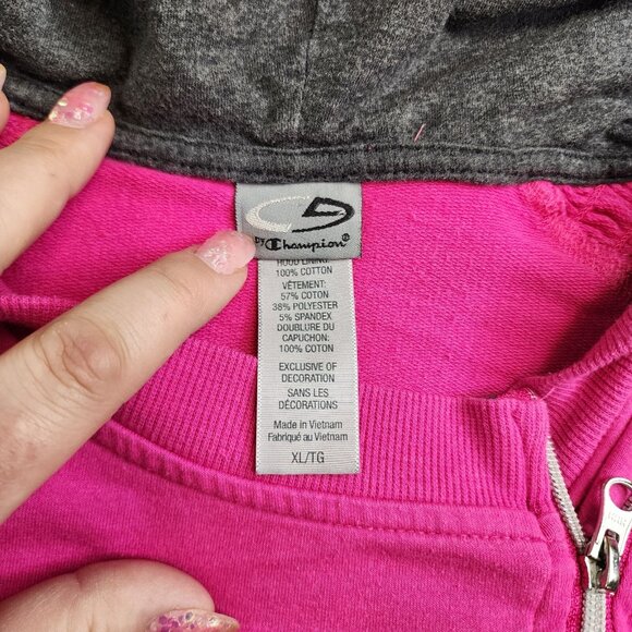 Champion Moto Hoodie Sweatshirt XL Bright Pink Thumbhole Full Zip Pockets Active - Picture 7 of 10
